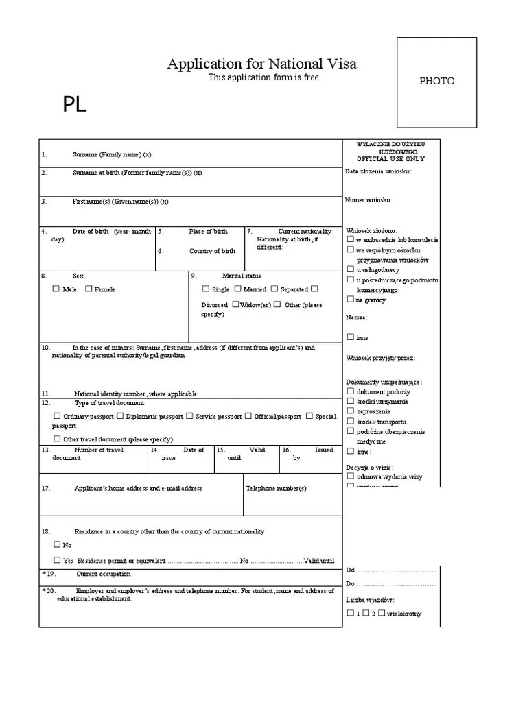 Application For A Polish National Visa | PDF | Travel Visa | Government And Personhood