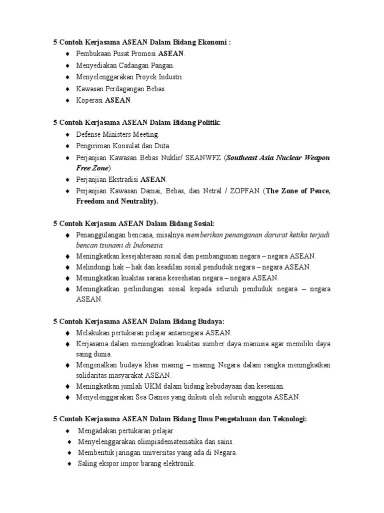 5 Contoh Kerjasama ASEAN Dalam Bidang Ekonomi | PDF