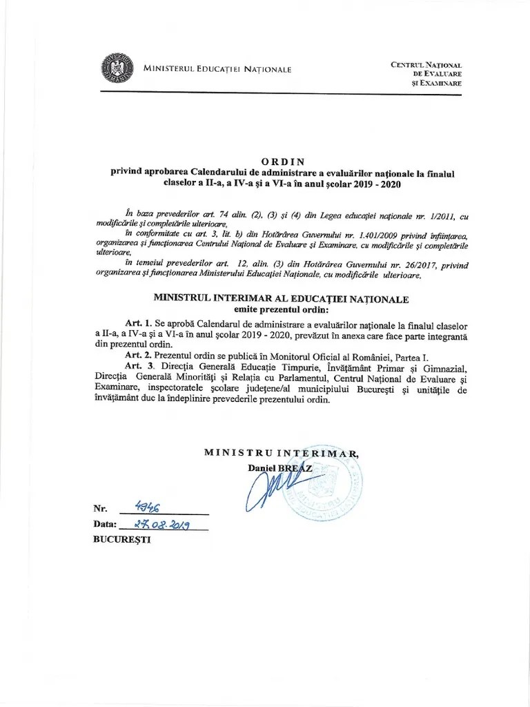 Calendar simulare evaluare naţională pentru elevii . 4946 Pdf Pdf