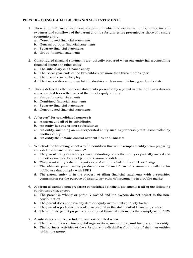 Consolidated FS (PFRS 10) | PDF | Consolidation (Business) | Financial ...