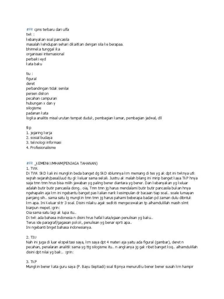 Jumlah soal seluruhnya adalah 100 soal dengan rincian sebagai berikut. Rangkuman Bocoran Soal Skd 27 Januari 10 Februari Pdf
