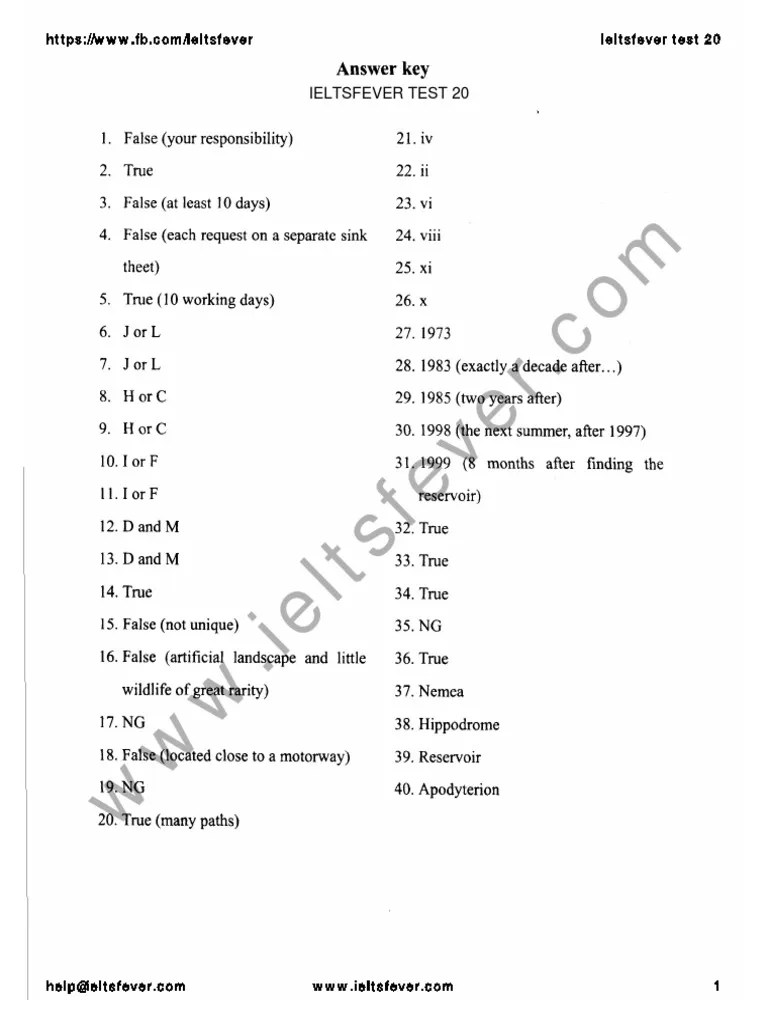 Answer Ieltsfever General Reading Practice Test 20 PDF | PDF