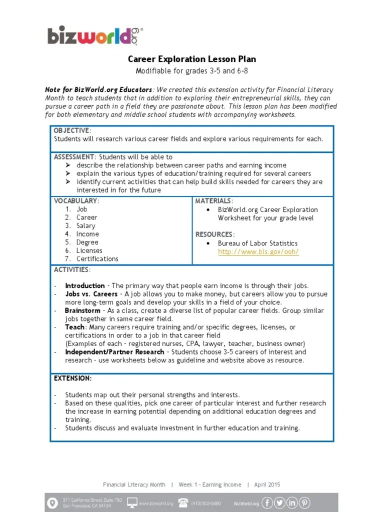 Career Exploration Lesson Plan | PDF | Lesson Plan | Teachers