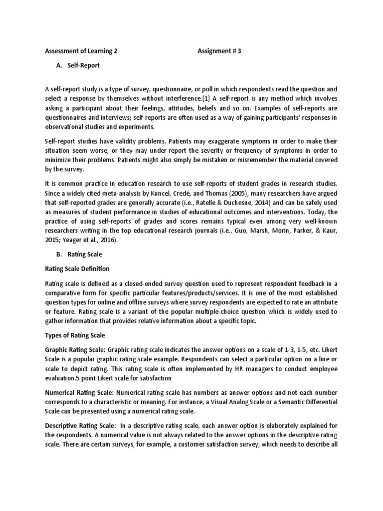 Assessment Of Learning 2 Self Report | PDF | Self Report Study | Likert ...
