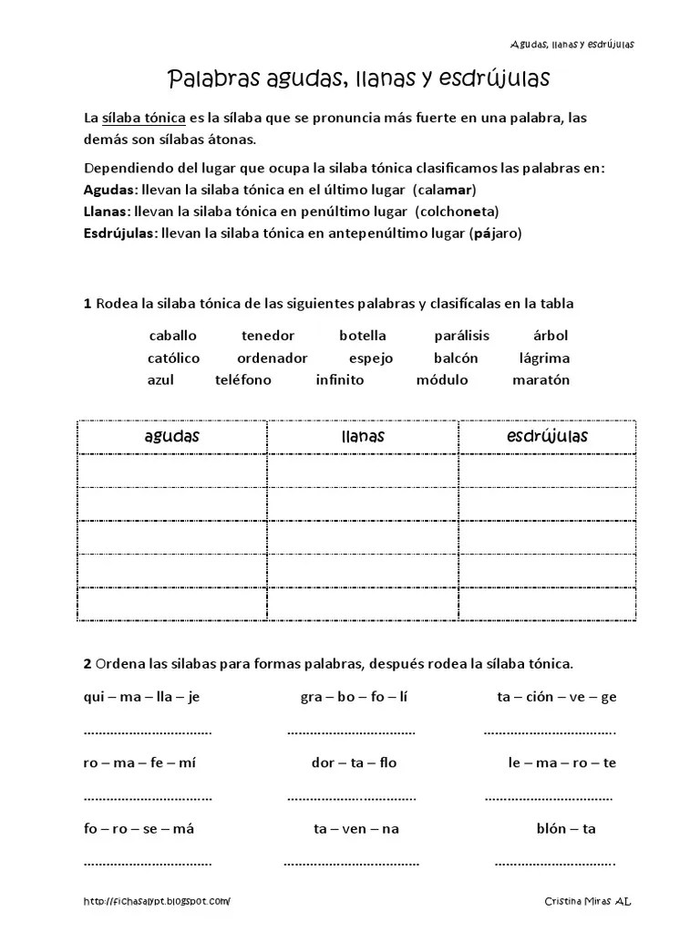 Agudas-Llanas-Esdrujulas Ejercicios | PDF | Fonética | Lingüística
