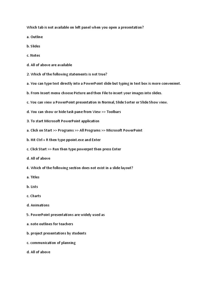 PowerPoint MCQ Questions And Answers: An Expert Collection Of Multiple ...