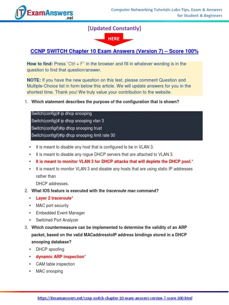 CCNP SWITCH Chapter 10 Exam Answers (Version 7) - Score 100% PDF | PDF ...