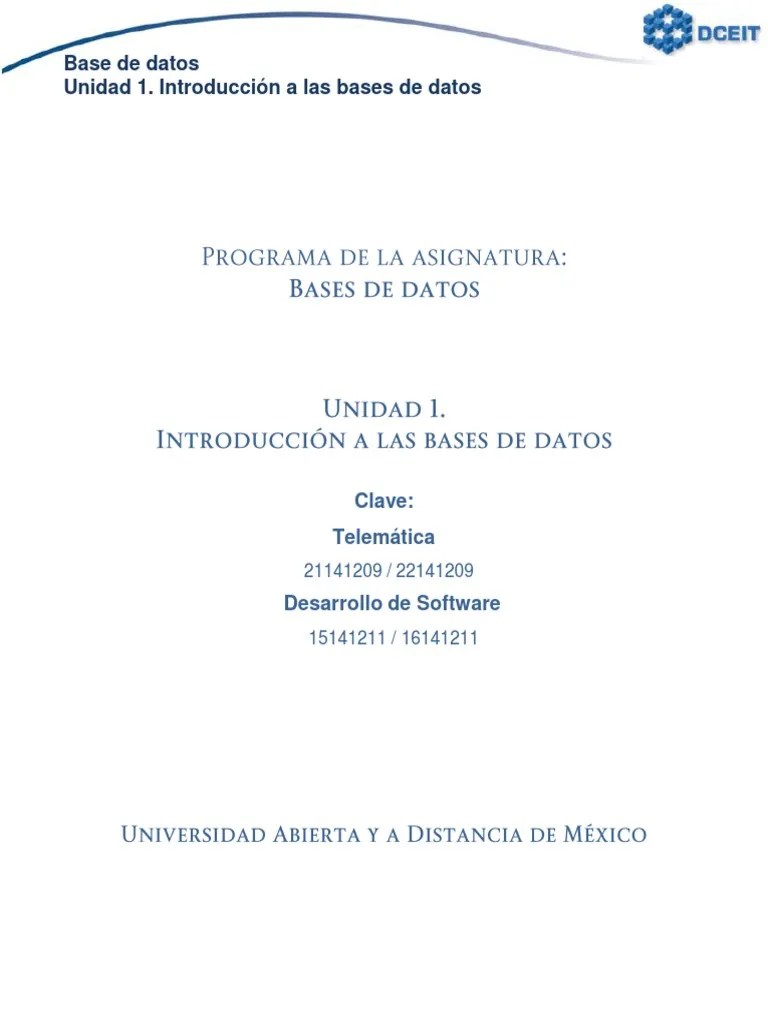 Unidad 1 Introduccion A Las Bases De Datos 2019 1 PDF | PDF | Base De Datos Relacional | Bases ...