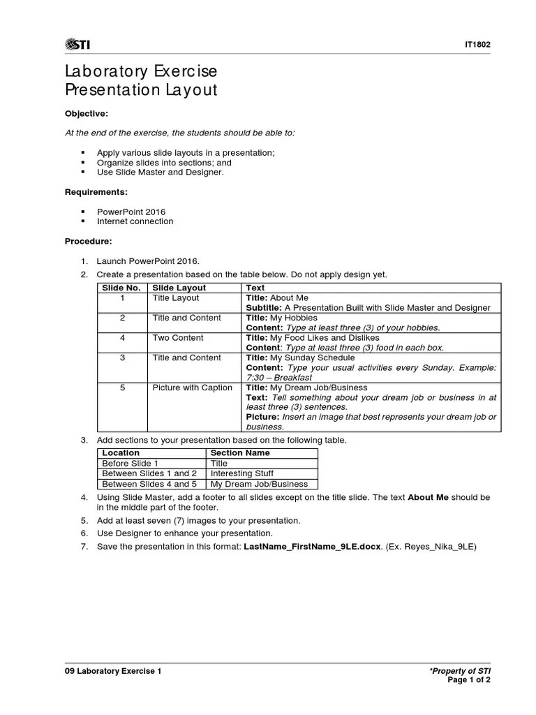 09 Laboratory Exercise 1 PDF | PDF | Page Layout | Cognition