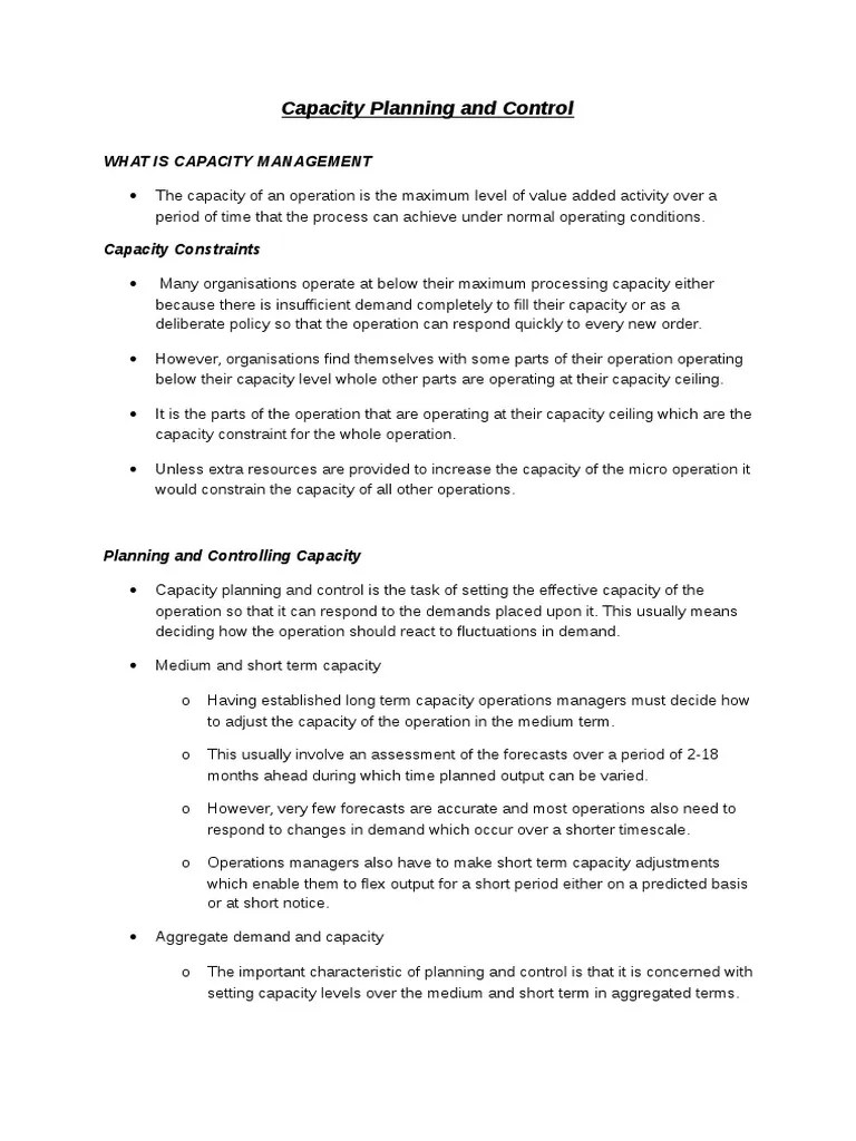 Operations Management - Capacity Planning And Control Sample PDF | PDF ...