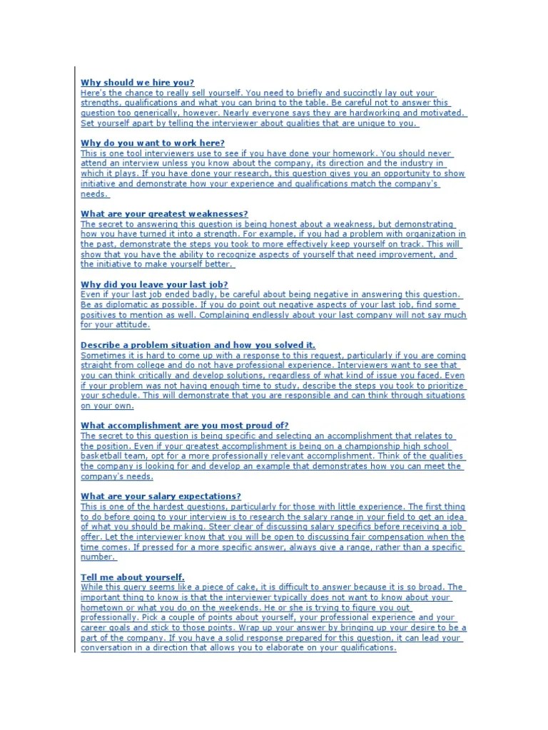 Difficult Interview Questions | PDF | Question | Interview