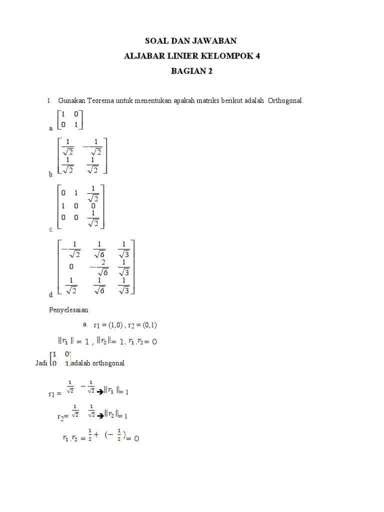 Soal Jawaban Pdf TUGAS ALJABAR LINEAR ELEMENTER Tentang Ruang-ruang Vektor Disusun Oleh.