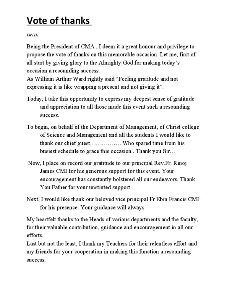 Vote Of Thanks Original | PDF