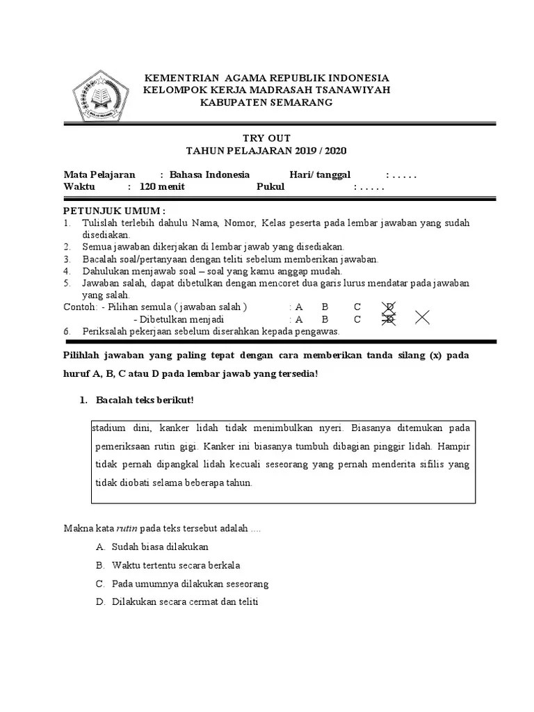 Diketahui seorang siswa mengalami gejala cepat lelah,wajah pucat,. Soal Try Out Bi Kabupaten 2019 2020