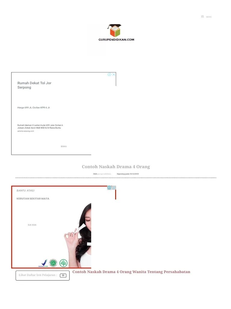 6 Contoh Naskah Drama 4 Orang Tema Persahabatan, Komedi Lucu | PDF