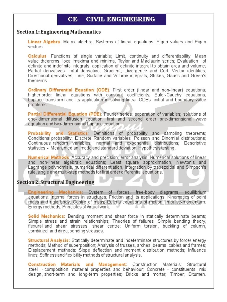 Gate Syllabus Civil Engineering PDF | PDF | Ordinary Differential ...