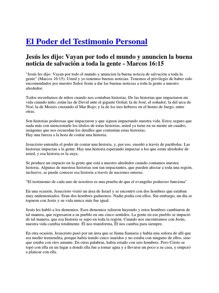 El Poder Del Testimonio Personal | PDF | Testimonio | Demonios