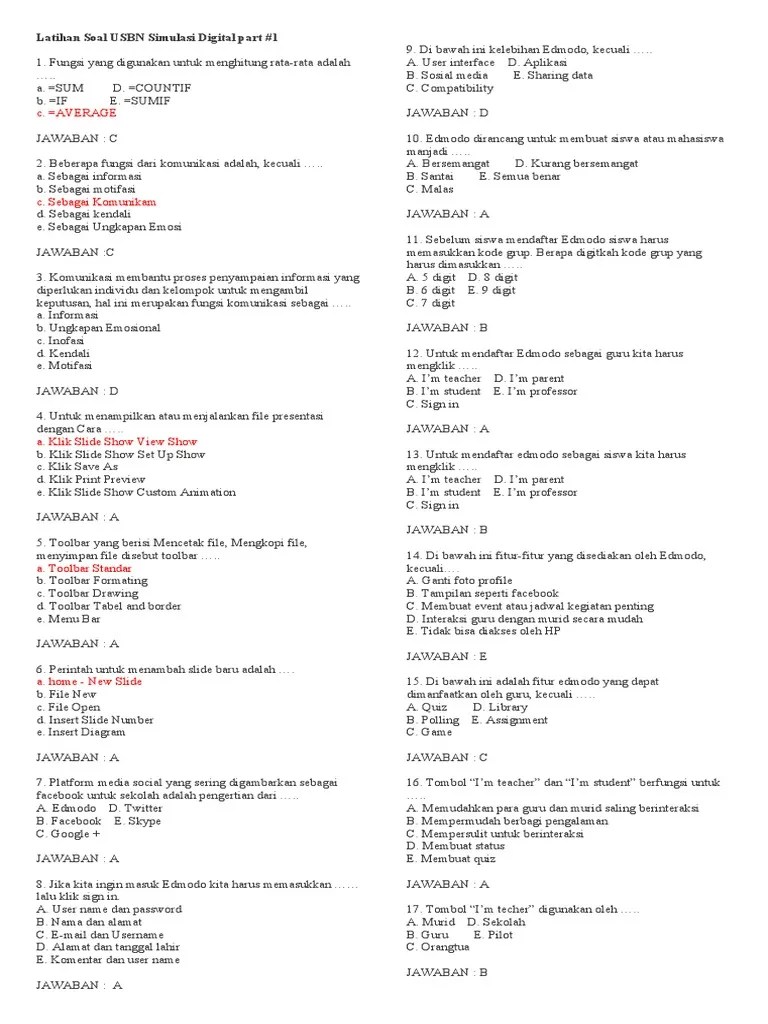 Sesuai dengan judul disini kami akan menjelaskan tutorial bagaimana cara membuat soal/kuis di model pembelajaran moodle. Latihan Soal Usbn Simulasi Digital Pdf