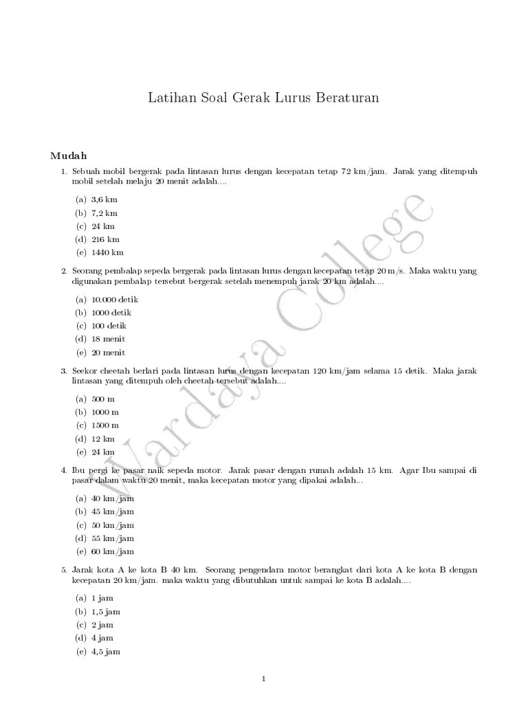 02 03 01 Gerak Lurus Beraturan - Soal PDF | PDF