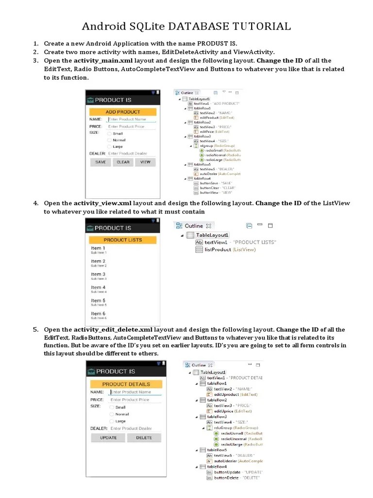 Android SQLite DATABASE TUTORIAL | PDF | Method (Computer Programming ...