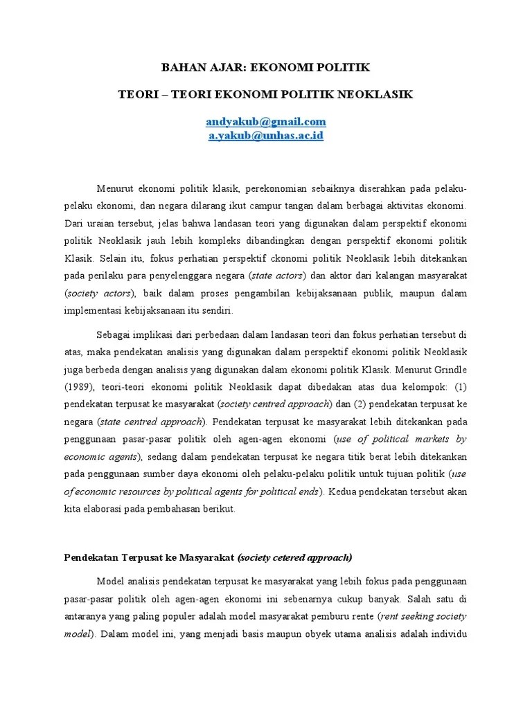 Teori-Teori Ekonomi Politik Neoklasik | PDF
