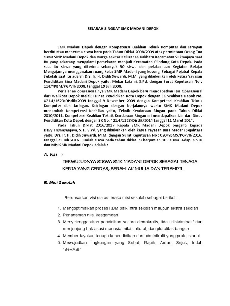 Perumnas depok 1 di kelurahan depok jaya merupakan perumahan nasional pertama di indonesia yang dibangun oleh perum perumnas. Sejarah Singkat Smk Madani Depok 2017 Pdf