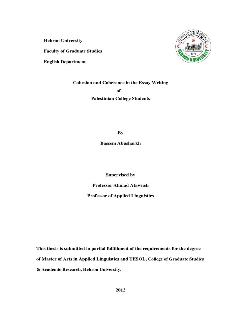 Cohesion And Coherence In The Essay Writing | PDF | Lexical Semantics | English As A Second Or ...