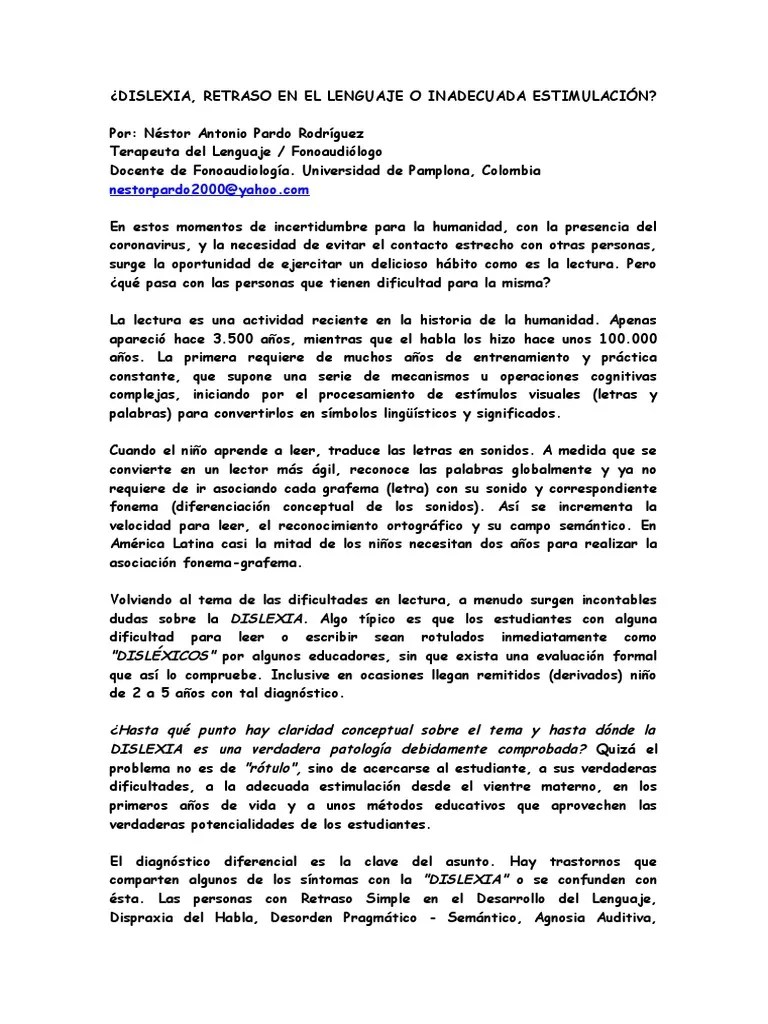 Dislexia Y Dificultades En Lectura | PDF | Dislexia | Patología Del Habla Y Lenguaje