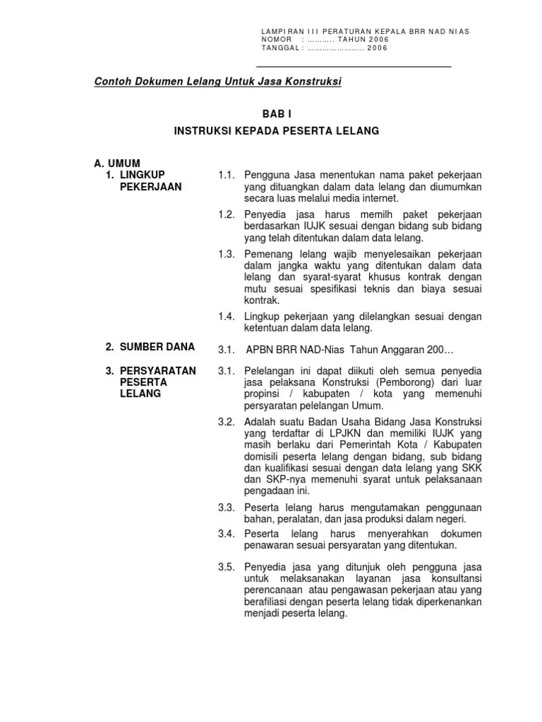 Contoh dokumen lelang untuk jasa konstruksi. Contoh Dokumen Lelang Untuk Jasa Konstruksi Pdf