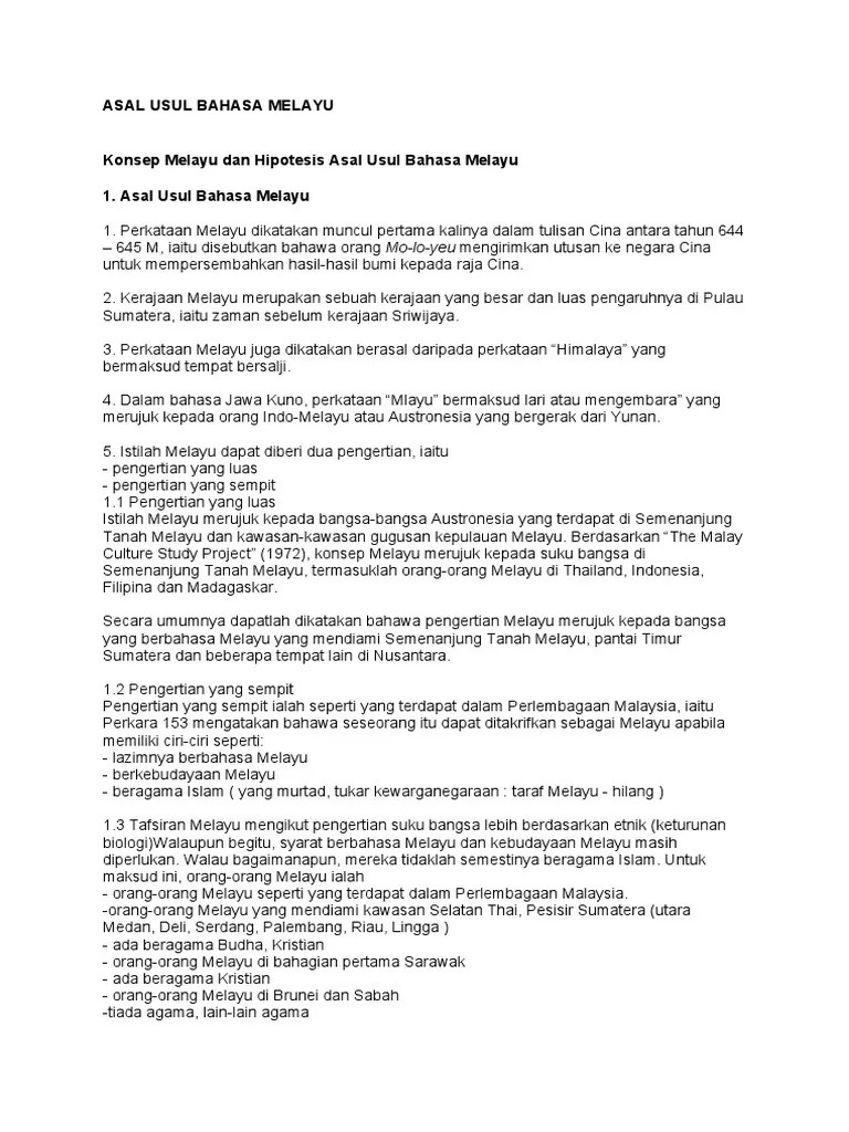 Asal Usul Bahasa Melayu | PDF