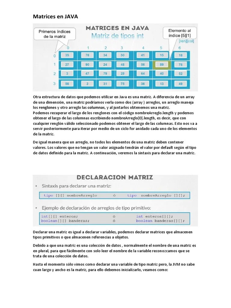 Matrices En JAVA | PDF | Matriz (Matemáticas) | Estructura De Datos De ...