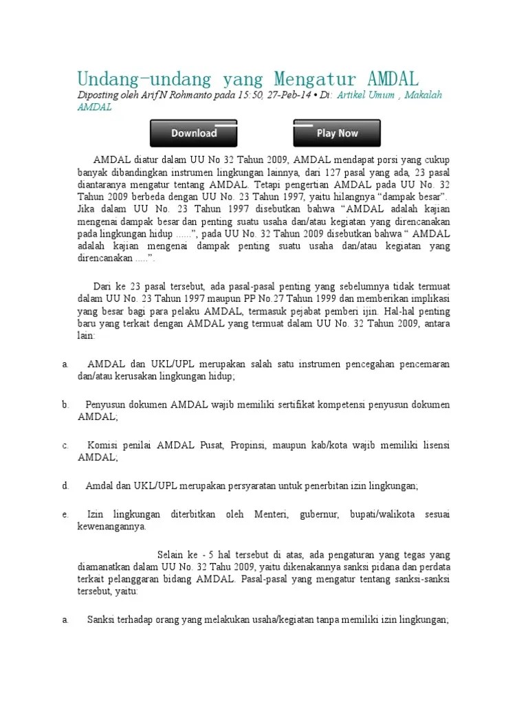 Dokumen analisis dampak lingkungan hidup ( . Undang Undang Tentang Amdal Pdf