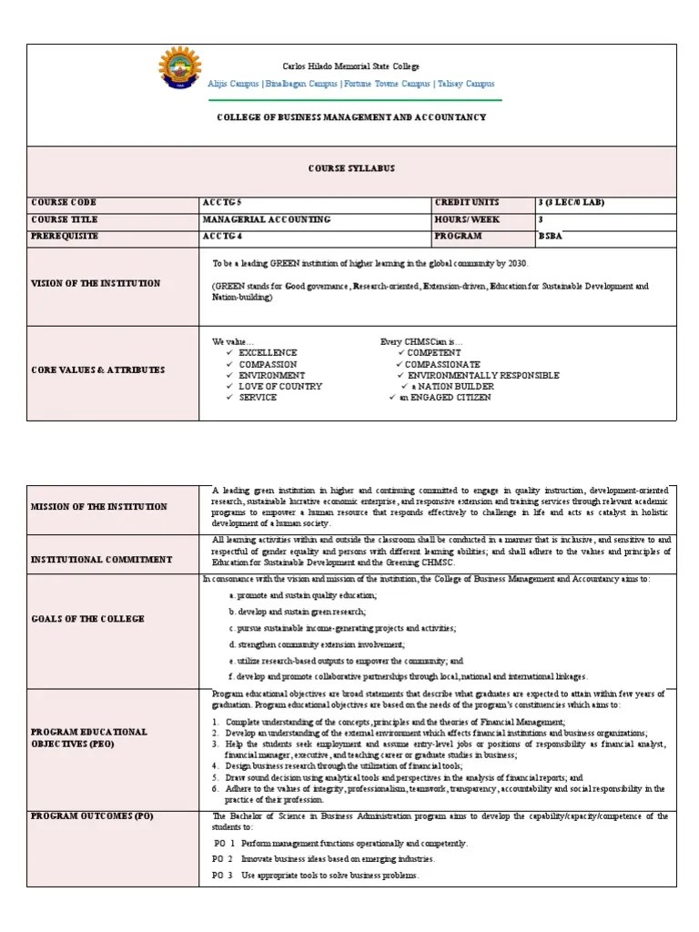 Managerial Accounting Syllabus | PDF | Educational Assessment | Competence (Human Resources)