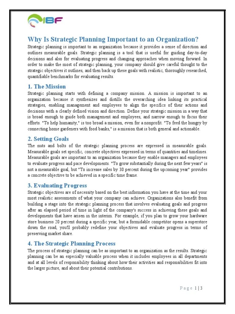 Why Is Strategic Planning Important To An Organization | PDF | Strategic Planning | Goal