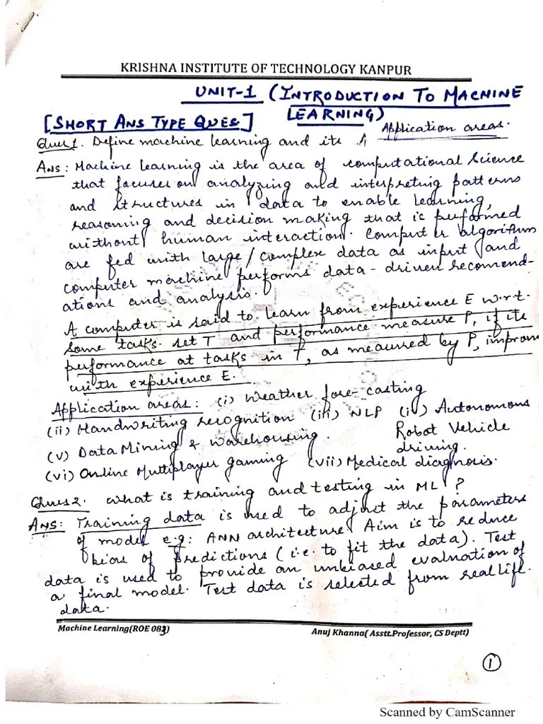 AKTU Notes Machine Learning (ROE083) Unit-1 - UPTU Notes.pdf