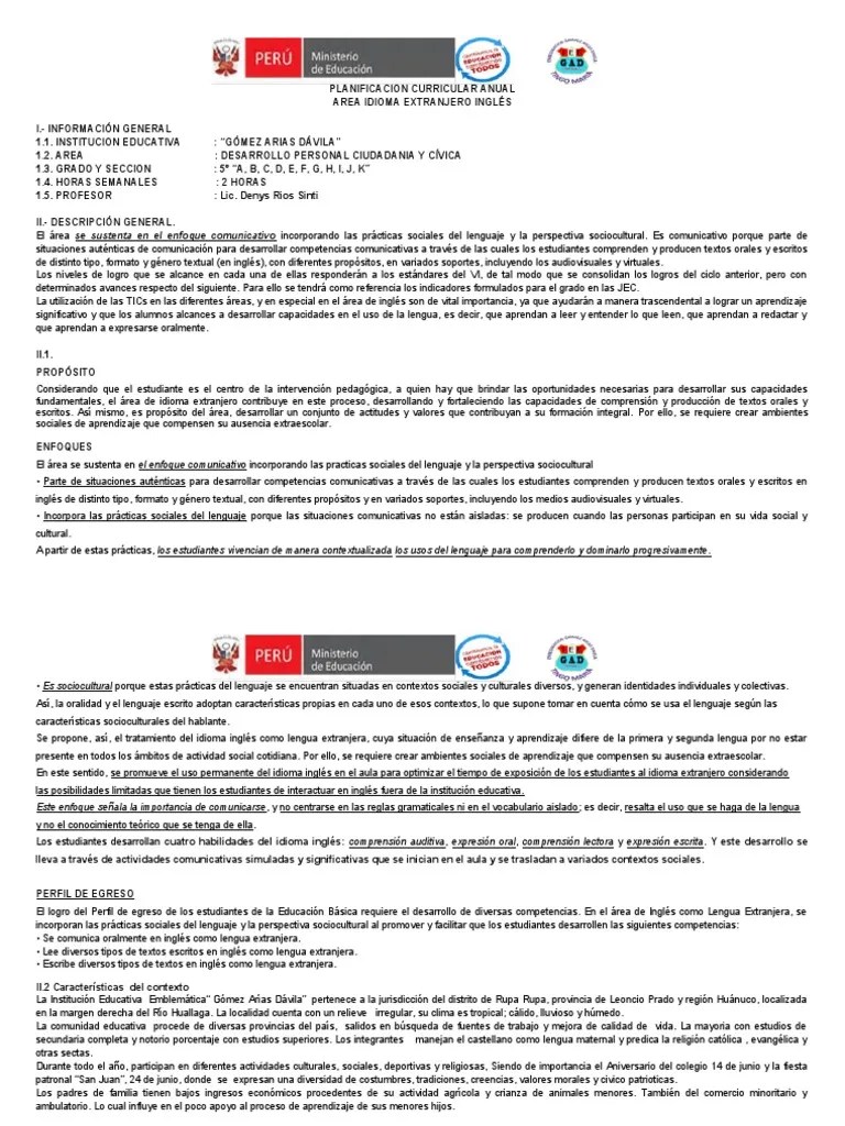 Planificacion Anual Inglés | PDF | Aprendizaje | Idioma En Inglés