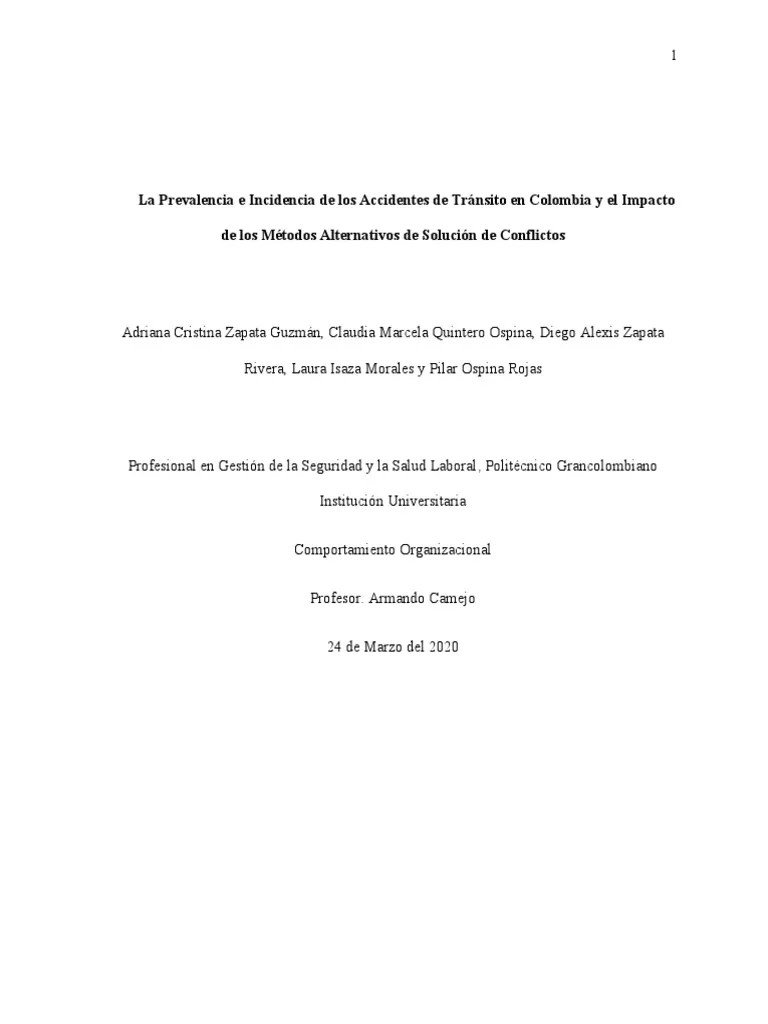 La Prevalencia E Incidencia De Los Accidentes De Tránsito En Colombia Y ...