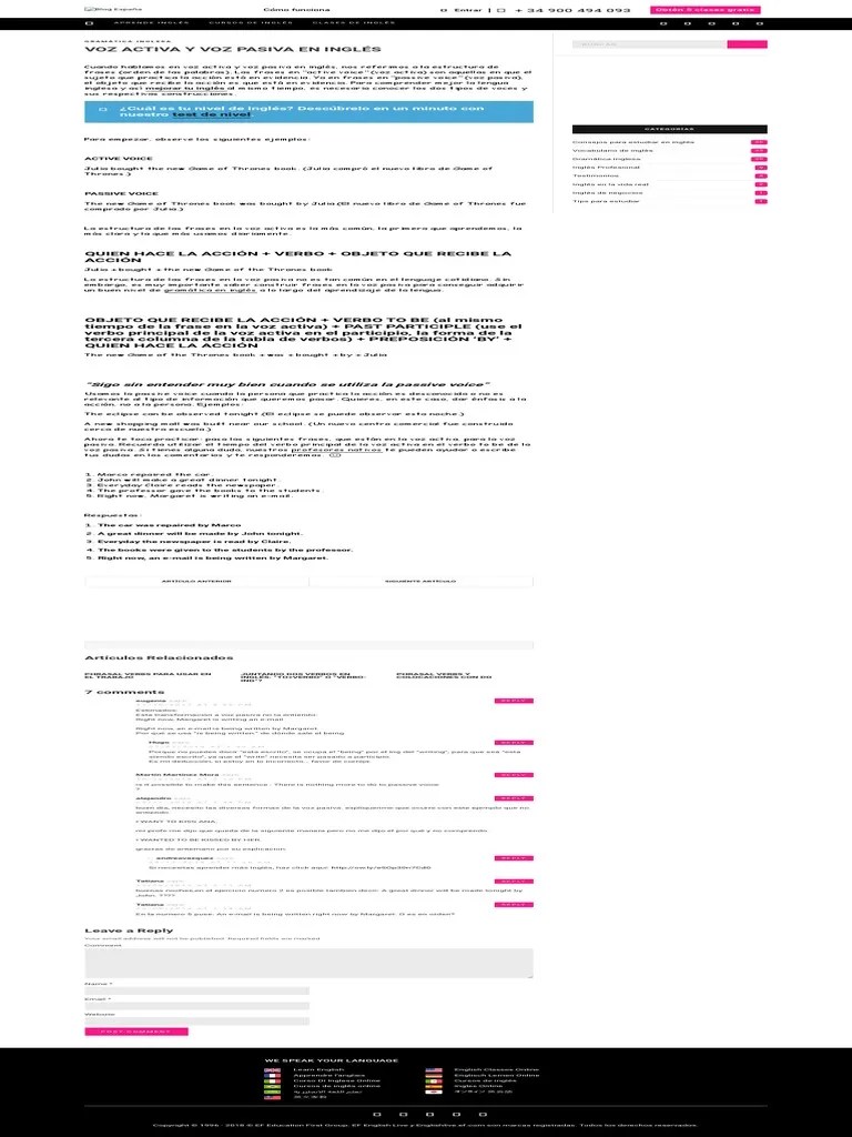 Voz Activa Y Voz Pasiva En Inglés PDF | PDF | Verbo | Relaciones ...