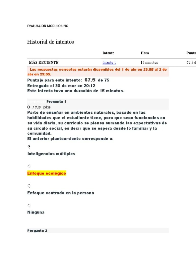 Evaluacion Modulo Uno | PDF | Percepción | Aprendizaje