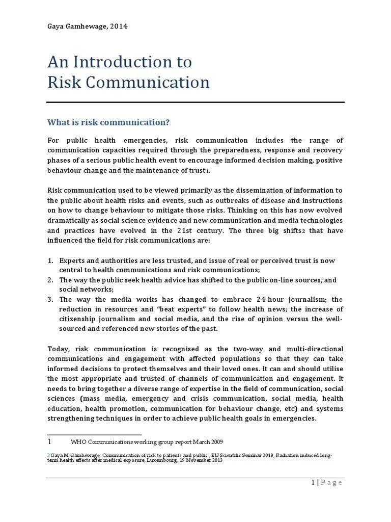 Introduction To Risk Communication | PDF | Risk | Ebola Virus Disease
