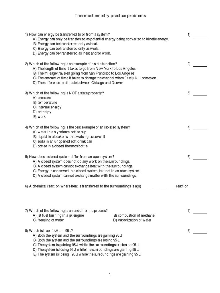 Thermochemistry Practice Problems PDF | PDF | Heat | Materials Science
