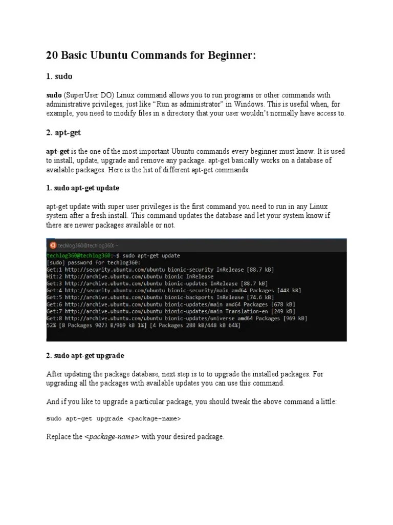 20 Basic Ubuntu Commands For Beginner | PDF | Sudo | Directory (Computing)