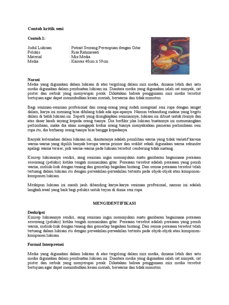 Oleh karena itu kritik dan saran yang membangun dari para pembaca sangat penulis harapkan sebagai bahan evaluasi untuk kedepannya. Tercepat Contoh Kritik Karya Seni Patung