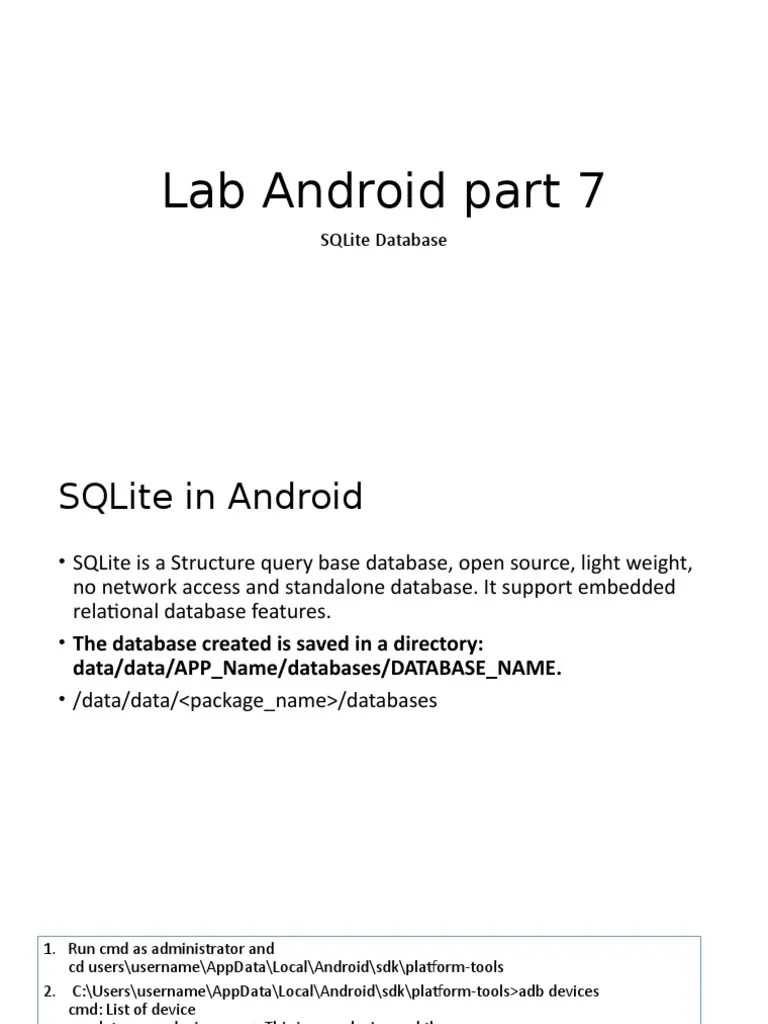 Android SQLite Database Guide | PDF | Class (Computer Programming ...