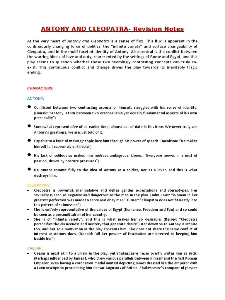 ANTONY AND CLEOPATRA-Revision Booklet | PDF | Mark Antony | Julius Caesar