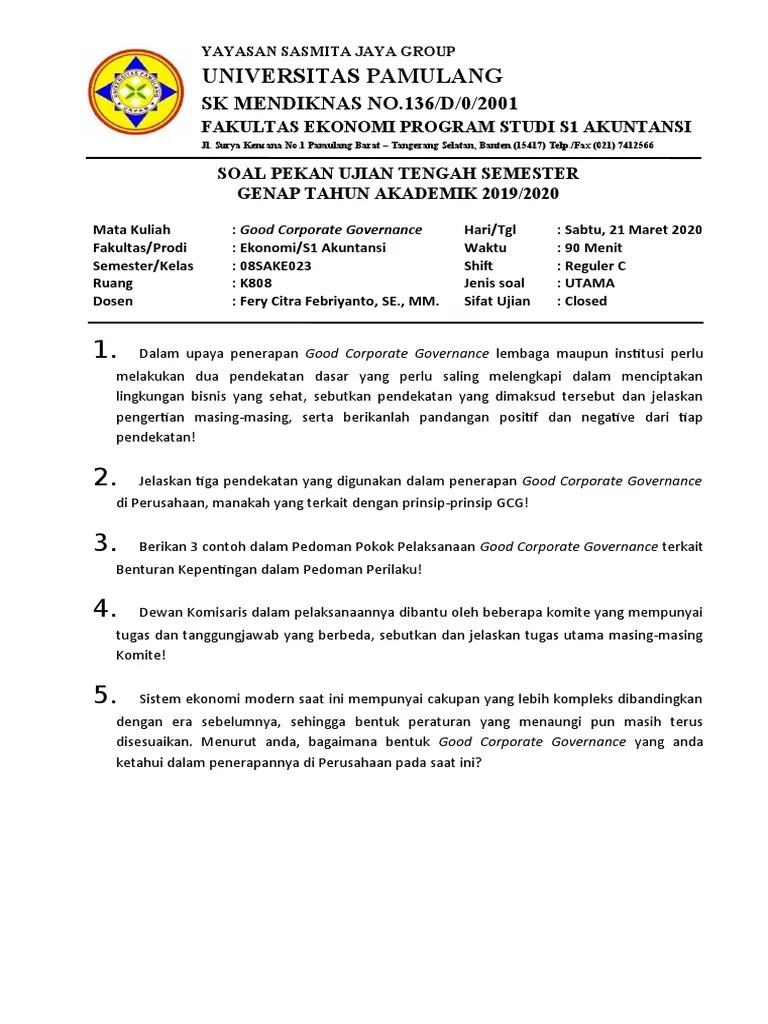 14001 menjadi pedoman yang digunakan untuk. Uts Gcg Pdf