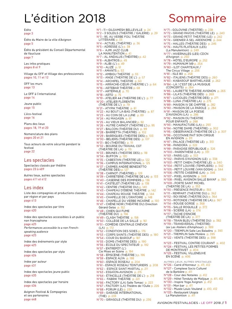 Programme Du Festival Off D&rsquo;avignon 2018 | PDF | Festival | Théâtre