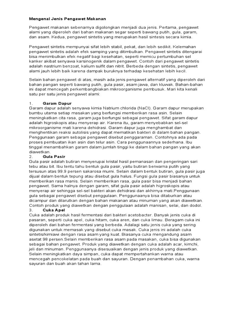 Mengenal Jenis Pengawet Makanan Alami | PDF