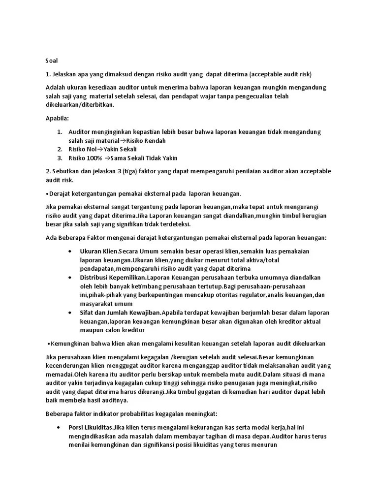 Soal&Jawaban Latihan Materialitas Dan Risiko Audit | PDF