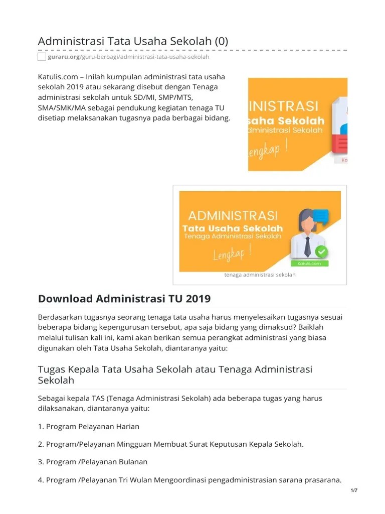Administrasi Tata Usaha Sekolah Lengkap | PDF